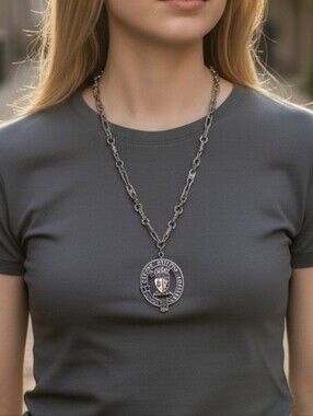 Silver-tone Shield Medallion Chain Necklace